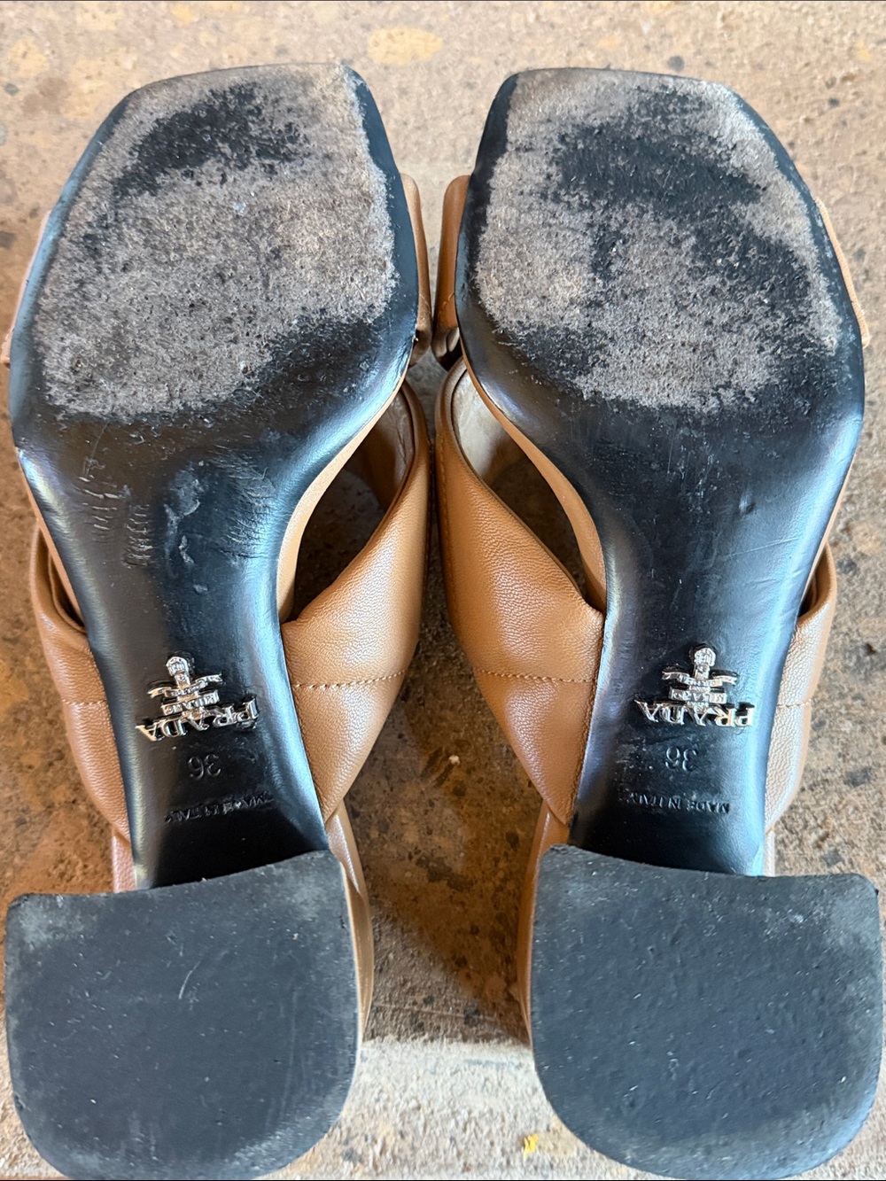 Auth. Prada Quilted Leather Crisscross Block Heel Mules - Picture 7 of 12